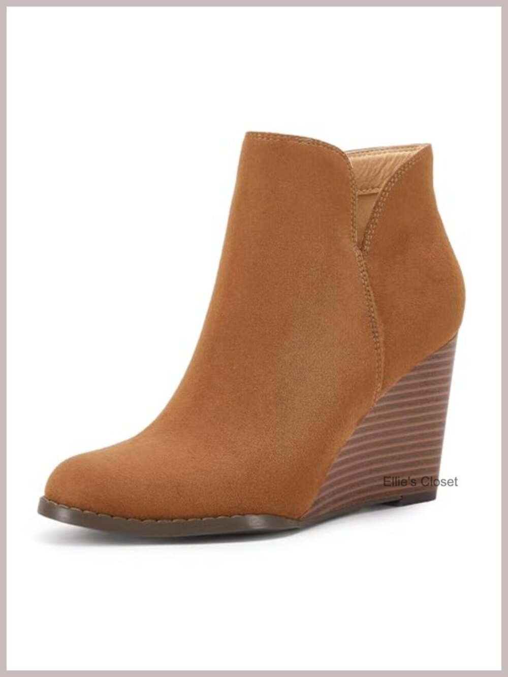 Womens Faux Suede V Cut Wedge Ankle Booties Zip Up Stacked Heel